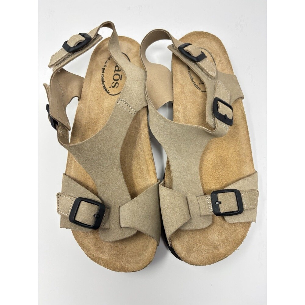 Taos MVP Sandals Women’s Size 9 Suede Cork Footbed Oat Beige Walking Travel - Picture 5 of 7